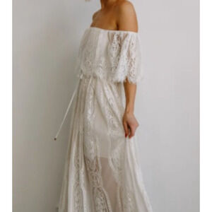 Baltic Born Lace Maxi Off the Shoulder White Cream Dress Small